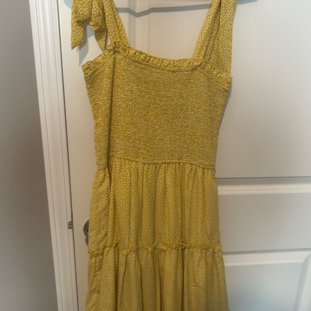 Yellow Smocked Tie-Strap Sundress